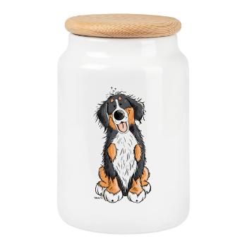 Bernese Mountain Dog - Cookie Jar with Wooden Lid - white - Front