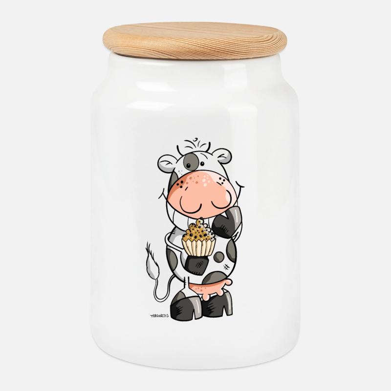 Kuh mit Muffin - Keksdose mit Holzdeckel - Weiß