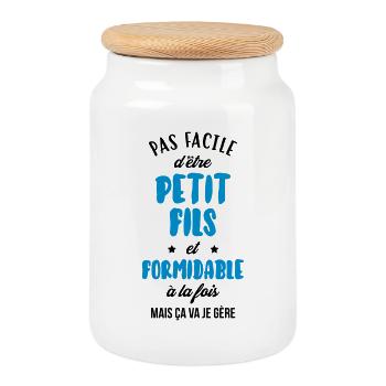 Fils / Fille / Petit-Fils / Petite-Fille - Boîte à biscuits avec couvercle en bois - blanc - Devant