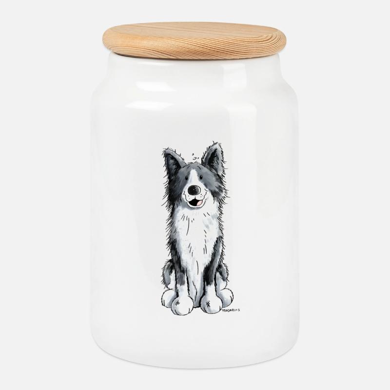 Fröhlicher Border Collie - Keksdose mit Holzdeckel - Weiß