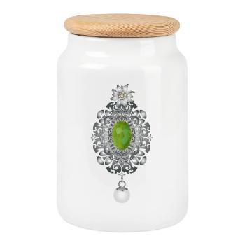 timeless costumes Emerald brooch with pearl - Cookie Jar with Wooden Lid - white - Front