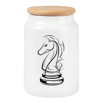 Schach Pferd Zeichnung SKizze Schachspieler icon - Keksdose mit Holzdeckel - Weiß - Vorne