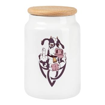 Le geste de la vache rebelle - Boîte à biscuits avec couvercle en bois - blanc - Devant