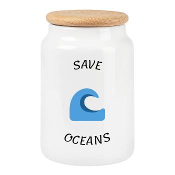 Save ocean - Cookie Jar with Wooden Lid - white - Front