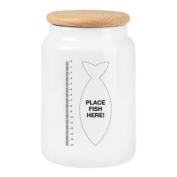 Pêcheur pêcheur Règle lustig Placer le poisson ici - Boîte à biscuits avec couvercle en bois - blanc - Devant