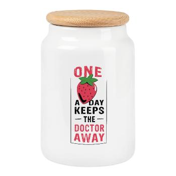 ONE strawberry a day keeps the doctor away - Cookie Jar with Wooden Lid - white - Front