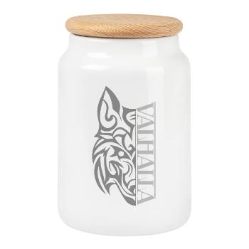 Valhalla Wolf Viking - Boîte à biscuits avec couvercle en bois - blanc - Devant