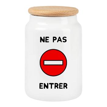 INTERDIT. PANNEAU. NE PAS ENTRER. DANGER. HUMOUR. - Boîte à biscuits avec couvercle en bois - blanc - Devant
