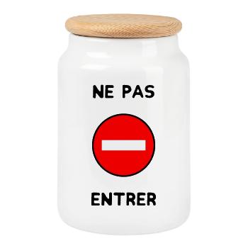 PANNEAU. NE PAS ENTRER. DANGER. HUMOUR. DRÔLE - Boîte à biscuits avec couvercle en bois - blanc - Devant