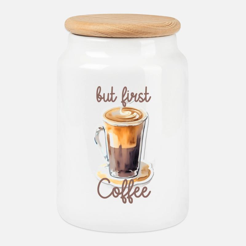 but first Coffee - Keksdose mit Holzdeckel - Weiß