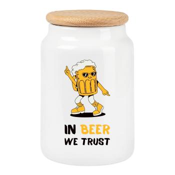 In Beer We Trust - Keksdose mit Holzdeckel - Weiß - Vorne