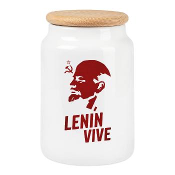 Lenin Lives - Cookie Jar with Wooden Lid - white - Front