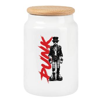 Punks mit Hut - Keksdose mit Holzdeckel - Weiß - Vorne