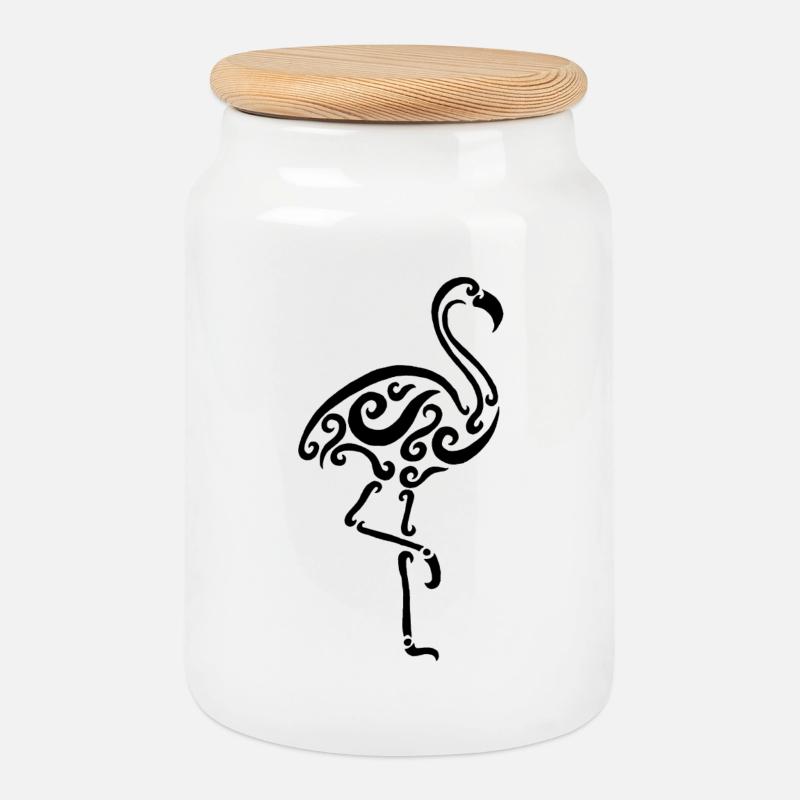 Schwarzer Flamingo - Keksdose mit Holzdeckel - Weiß