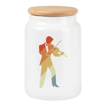 Retro Violin Player Graphic - Cookie Jar with Wooden Lid - white - Front