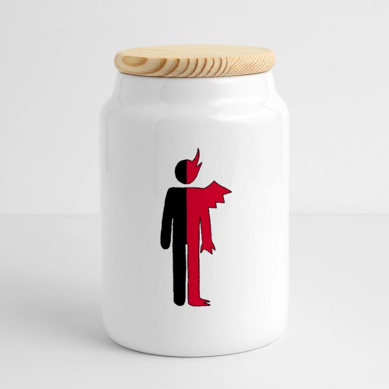 Mann oder Dämon Piktogramm Keksdose mit Holzdeckel