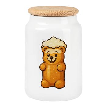 Gummibierchen – Lustiges Bier & Gummibärchen - Keksdose mit Holzdeckel - Weiß - Vorne