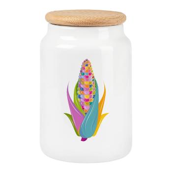 Colorful Pop Art Corn in Bright Colors - Cookie Jar with Wooden Lid - white - Front