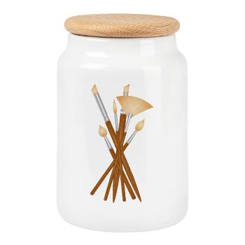 Künstlerpinsel-Set in verschiedenen Formen - Keksdose mit Holzdeckel - Weiß - Vorne