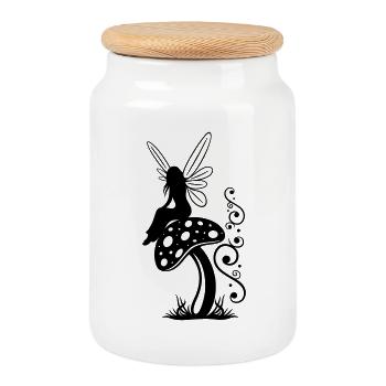 Fée Champignon Elfique Motif Fantaisie - Boîte à biscuits avec couvercle en bois - blanc - Devant
