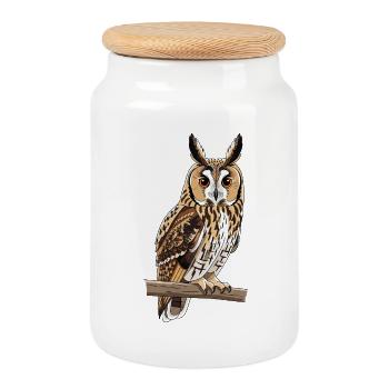 Long-eared Owl Asio Otus - Cookie Jar with Wooden Lid - white - Front
