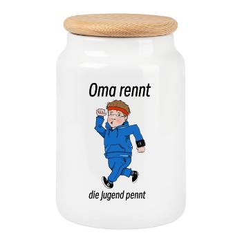 Grandma runs - Cookie Jar with Wooden Lid - white - Front