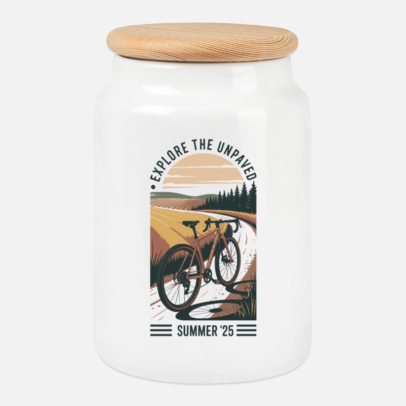 Cycling through the summer fields - Cookie Jar with Wooden Lid - white