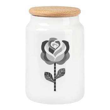 Black and white graphic rose design - Cookie Jar with Wooden Lid - white - Front