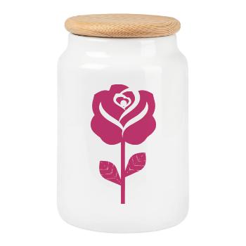 Abstract Pink Rose Illustration - Cookie Jar with Wooden Lid - white - Front