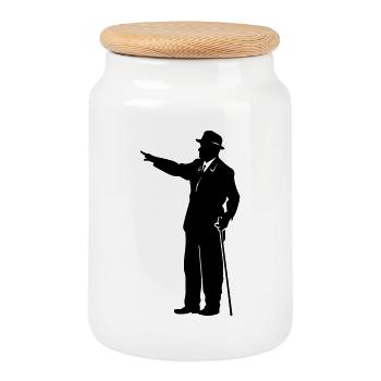 Gentleman Silhouette mit Stock - Keksdose mit Holzdeckel - Weiß - Vorne