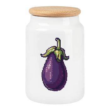 Illustration d’aubergine Pixel rétro - Boîte à biscuits avec couvercle en bois - blanc - Devant