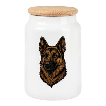 German Shepherd Dog Portrait - Cookie Jar with Wooden Lid - white - Front