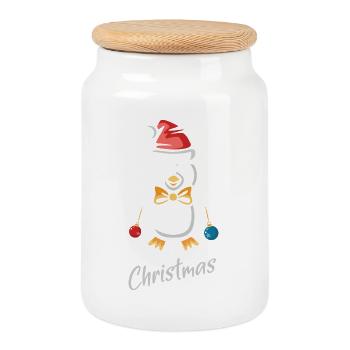 Joyeux Noël Pingouin avec chapeau de Père Noël - Boîte à biscuits avec couvercle en bois - blanc - Devant