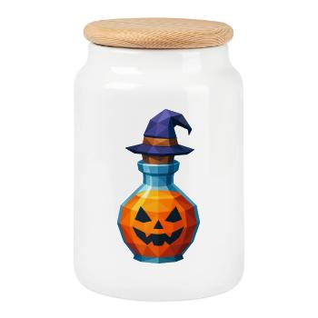 Low poly pumpkin in a witch vial - Cookie Jar with Wooden Lid - white - Front