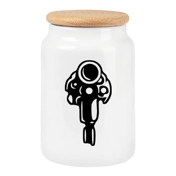 Revolver Silhouette – Wild West Gangster - Cookie Jar with Wooden Lid - white - Front