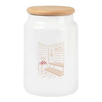 Saison du sauna - Sauna - Dicton - Boîte à biscuits avec couvercle en bois - blanc - Devant