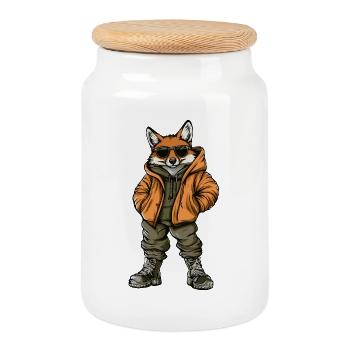 Fuchs Cool Winter - Keksdose mit Holzdeckel - Weiß - Vorne