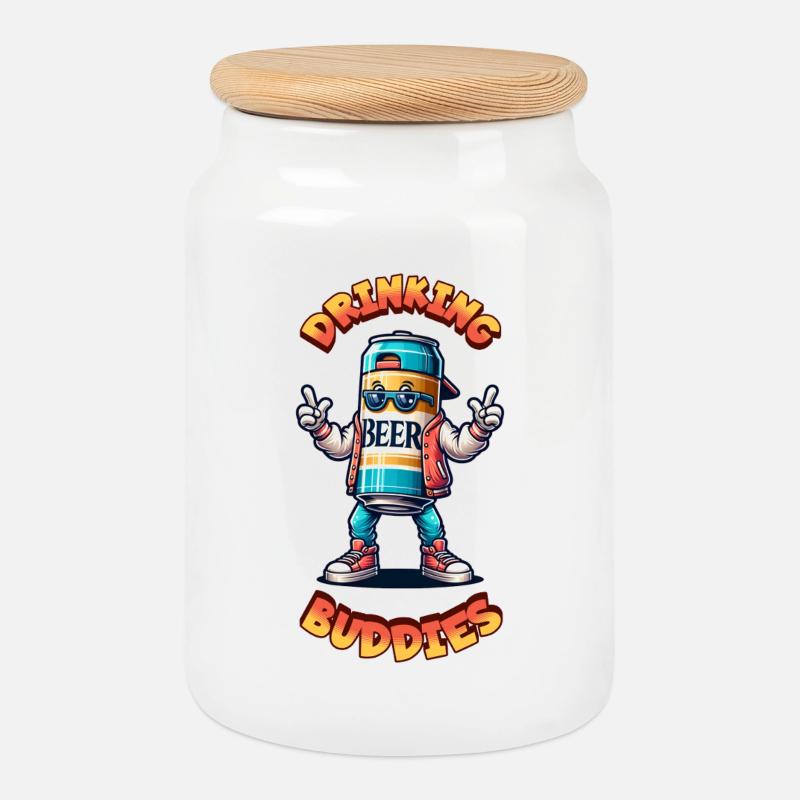 Drinking Buddies - Cookie Jar with Wooden Lid - white