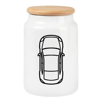 Car - Cookie Jar with Wooden Lid - white - Front