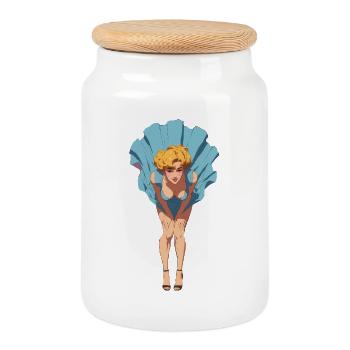 Pin-up girl with blowing summer dress - Cookie Jar with Wooden Lid - white - Front