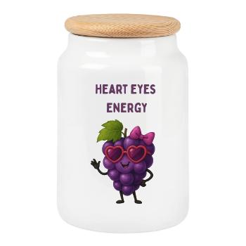 Heart Eyes Grapes Energy - Cookie Jar with Wooden Lid - white - Front