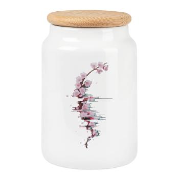 Glitch Kirschblüte moderner Blütenzweig - Keksdose mit Holzdeckel - Weiß - Vorne