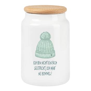 I've got a pompom – Funny hat saying - Cookie Jar with Wooden Lid - white - Front
