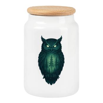 Owl in the Forest at Night - Cookie Jar with Wooden Lid - white - Front