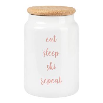 Mange, Dors, Ski, Répétez - Ski - Femmes skieuses - Boîte à biscuits avec couvercle en bois - blanc - Devant