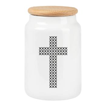 Motif de croix en point de croix - Boîte à biscuits avec couvercle en bois - blanc - Devant