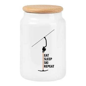 Ankerlift | Eat Sleep Lift Repeat | Ski fahren - Keksdose mit Holzdeckel - Weiß - Vorne