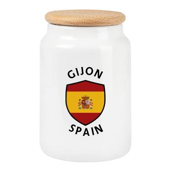 Gijón Spaniens Schild mit Fahne - Keksdose mit Holzdeckel - Weiß - Vorne