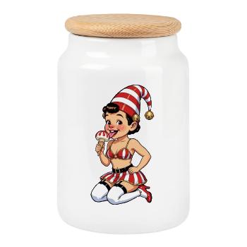 Kabouter meisje met ijsje - Cookie Jar with Wooden Lid - white - Front