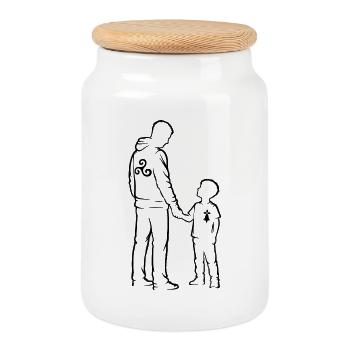 Brittany Father Son Breton Silhouette Triskell - Cookie Jar with Wooden Lid - white - Front